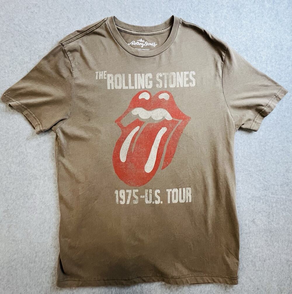 The Rolling Stones "1975 - US Tour" Graphic T Shirt Khaki Tee Adult M